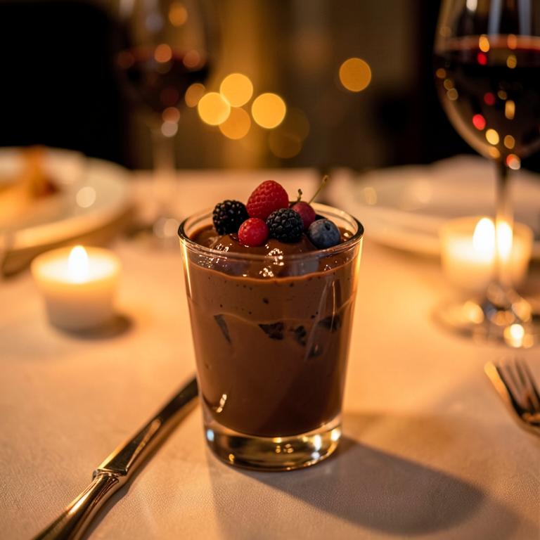 Sobremesa cremosa de chocolate com frutos vermelhos