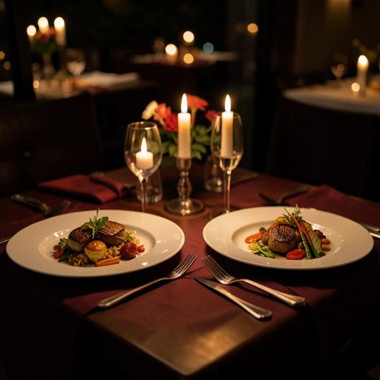 Jantar romântico servido à luz de velas